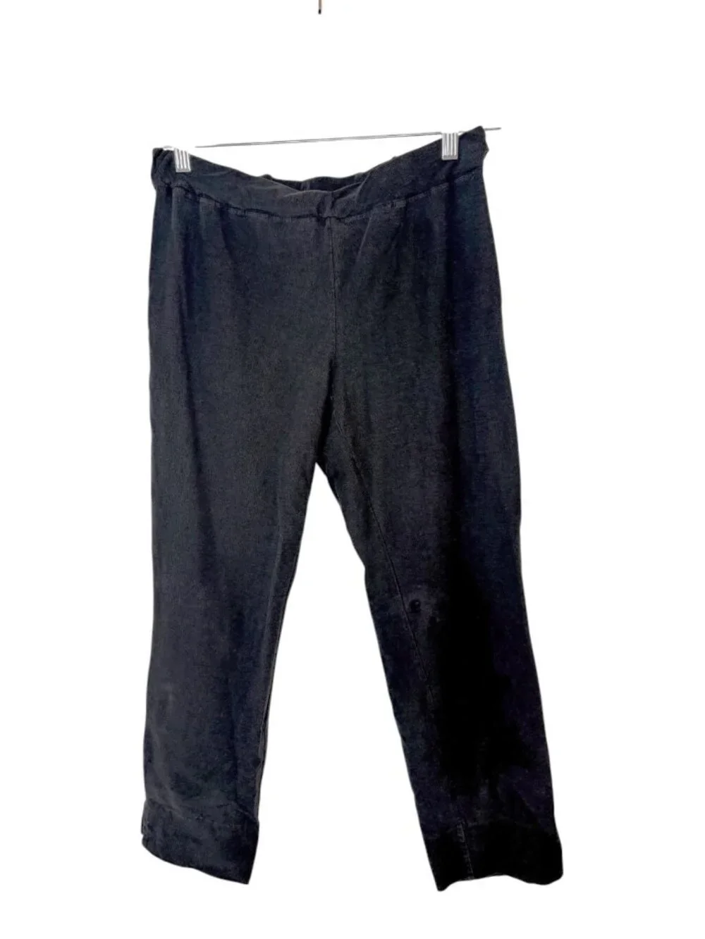 Eileen Fisher Black Tencel Stretch Pull on Cropped Straight Leg Pants Medium